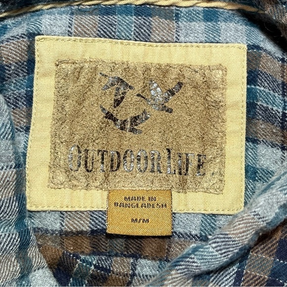 Outdoor Life Flannel Mens Size Medium Gray Plaid Long Sleeve Button Up - Picture 3 of 10